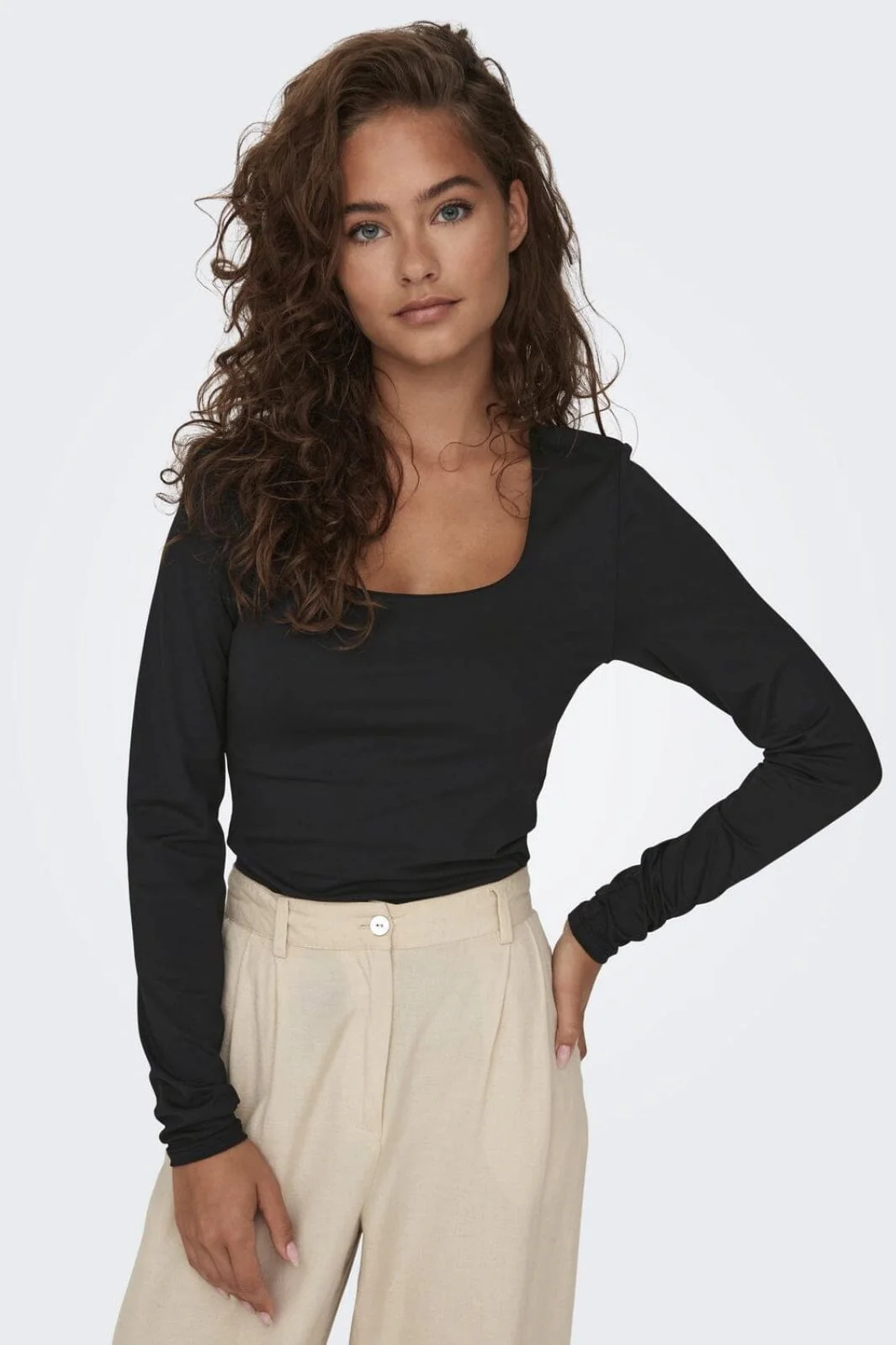 Only Onlea L/S 2-Way Deep Neck Top 4372227 black