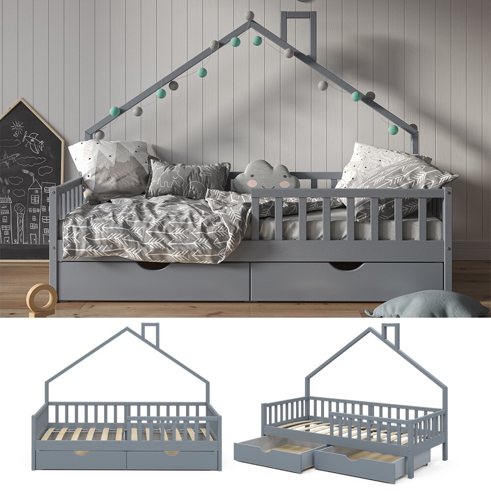 VitaliSpa Hausbett Kinderbett Spielbett Noemi 90x200cm Schubladen Rausfallschutz