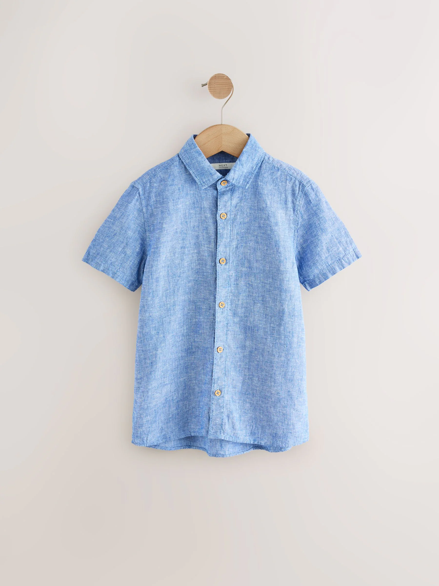 Wit/blauw - Overhemd van linnenmix met korte mouwen (3mnd-16jr)
