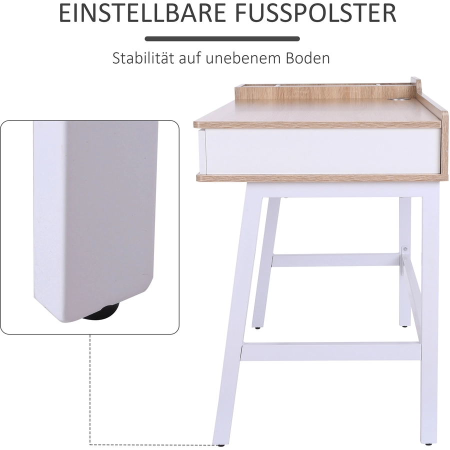 HOMCOM Schreibtisch Trendiges Industrie-Design, Metallgestell mit pulverbeschichteter Oberfläche Natur
