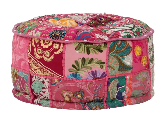 Pouf rond en coton en patchwork fait à la main 40 x 20 cm Rose