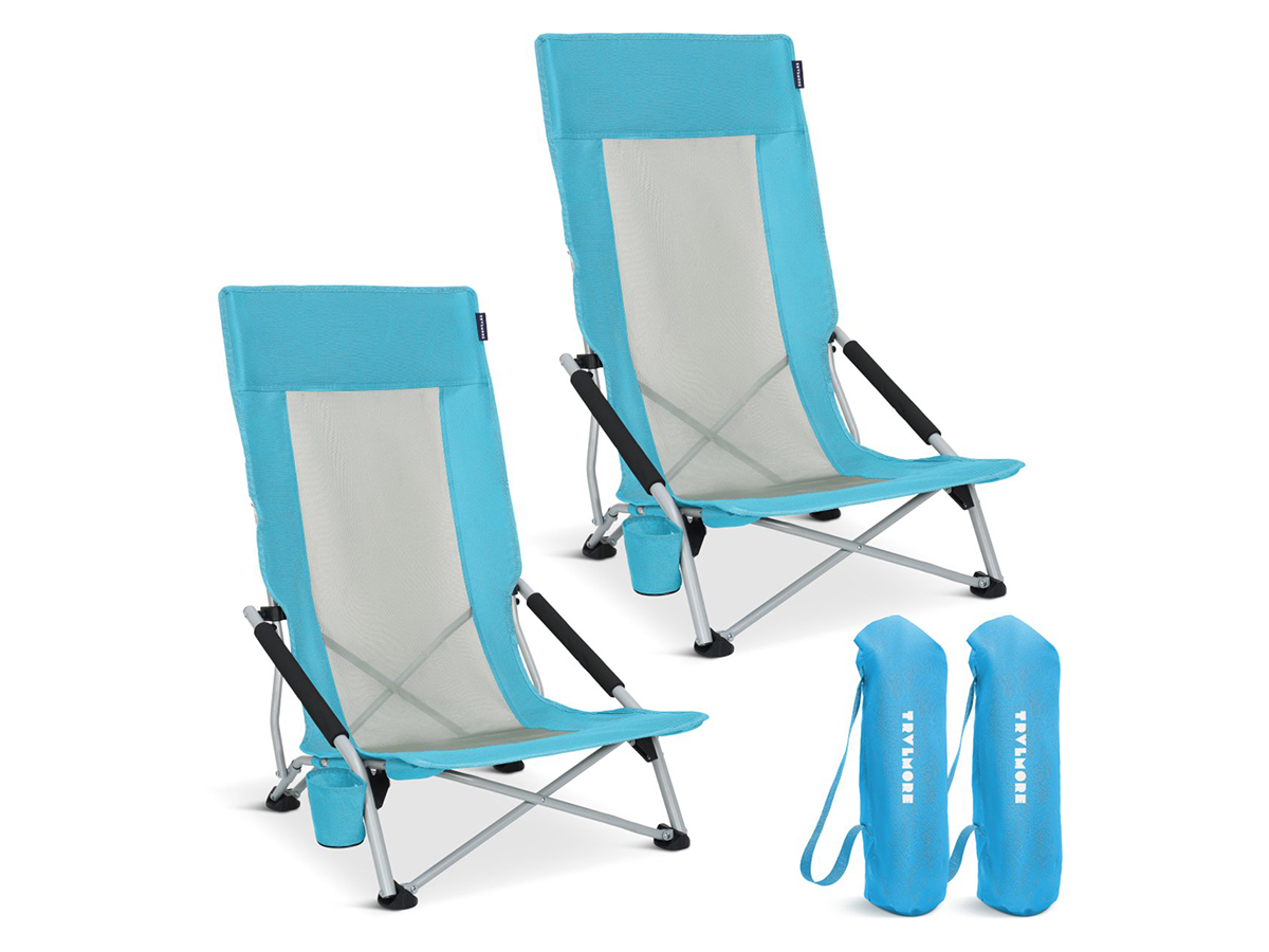 TRVLMORE Beach Chair High Blue strandstoel - Set van 2