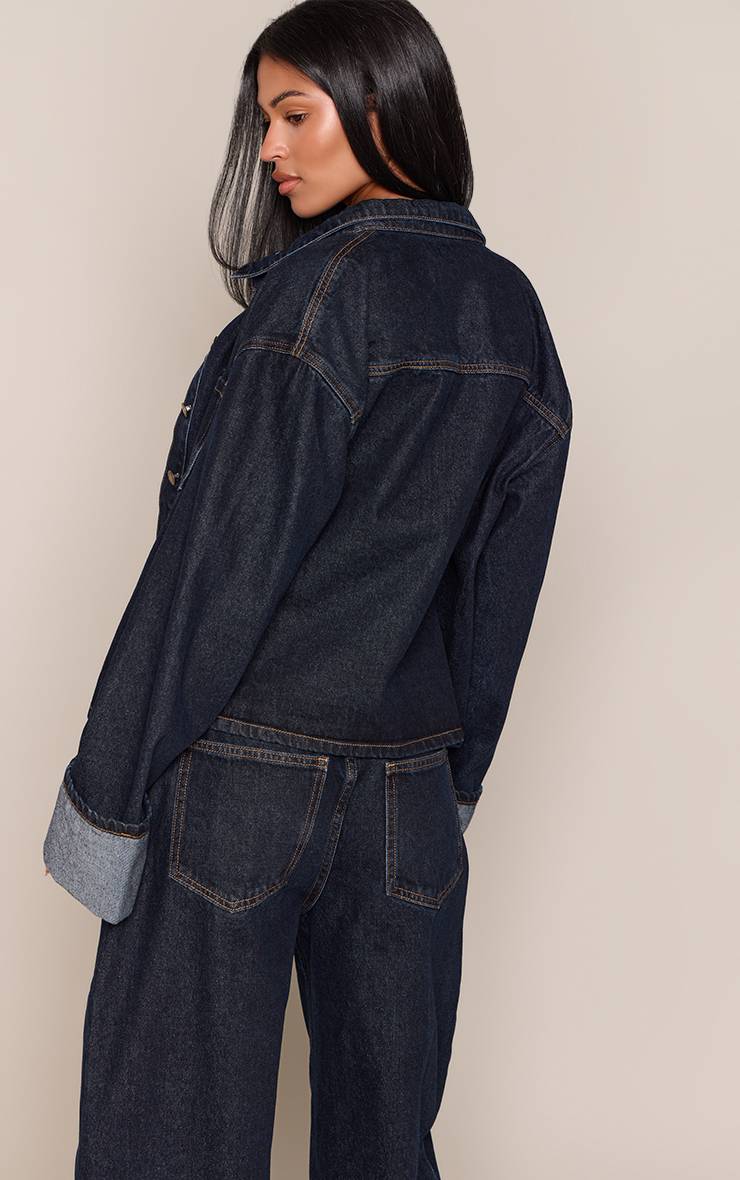 Raw Indigo Veste En Jean Courte Avec Revers Aux Poignets Pour Grandes Tailles