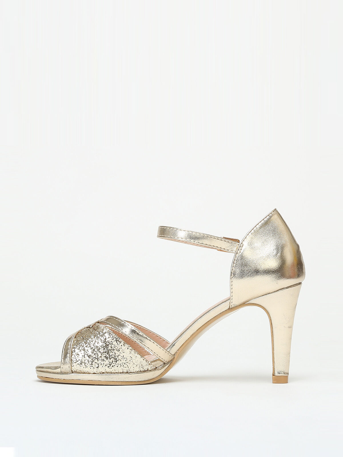 Sandales bi-matières à paillettes- Doré