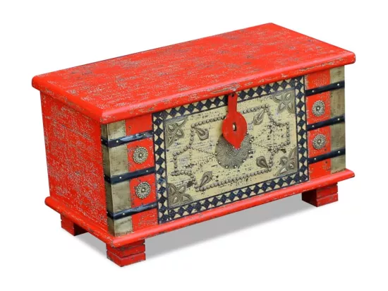 Coffre de rangement Bois de manguier rouge 80 x 40 x 45 cm