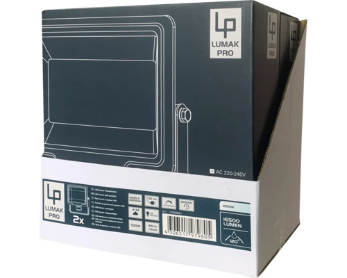 LUMAK PRO LED Sensor Wandlamp IP44 100W 16500 lm 4000 K Stroomkabel 3G1.0 mm² H05RN-F 0.5 m + Snelkoppeling