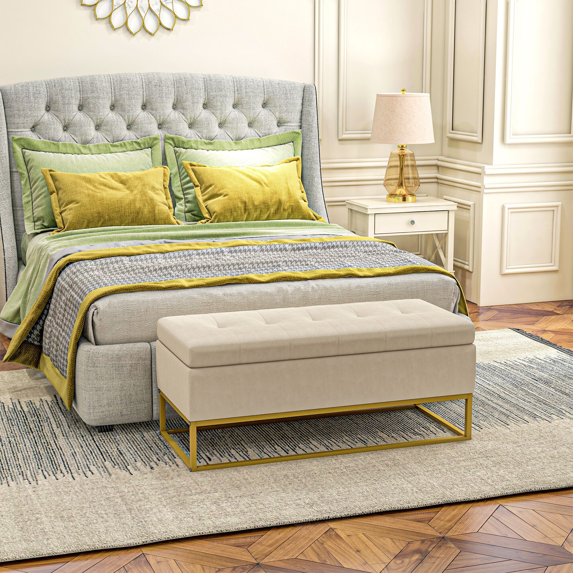 HOMCOM Sitzbank mit Stauraum beige 110L x 44B x 49H cm