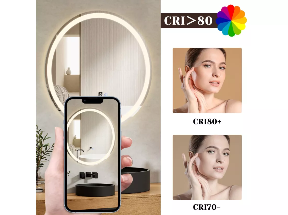 NETTLIFE Miroir lumineux salle de bain - Rond 50 cm LED, mural, interrupteur tactile, antibuée, IP44, réglable 3000K-6500K