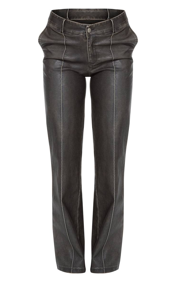 Marron Foncé Pantalon Évasé Taille Basse En Synthétique Lavé Premium