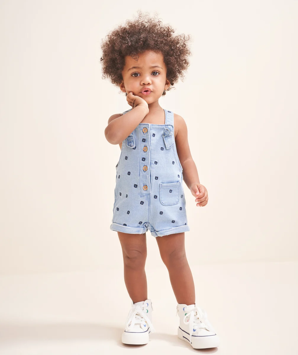 SALOPETTE BÉBÉ FILLE EN DENIM LOW IMPACT AVEC BRODERIES FLEURS