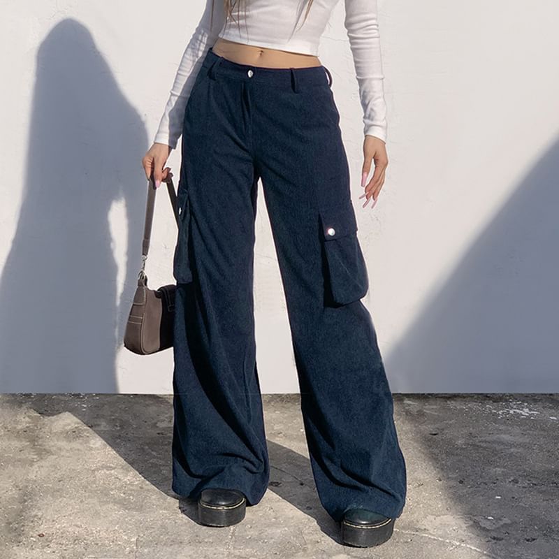 Trisica - Corduroy broek met hoge taille en wijde pijpen