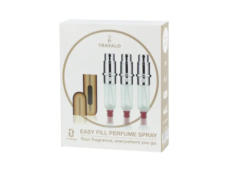 Travalo Classic HD Gold gavesæt (genopfyldelig parfumeforstøver 3 x 5 ml   etui)