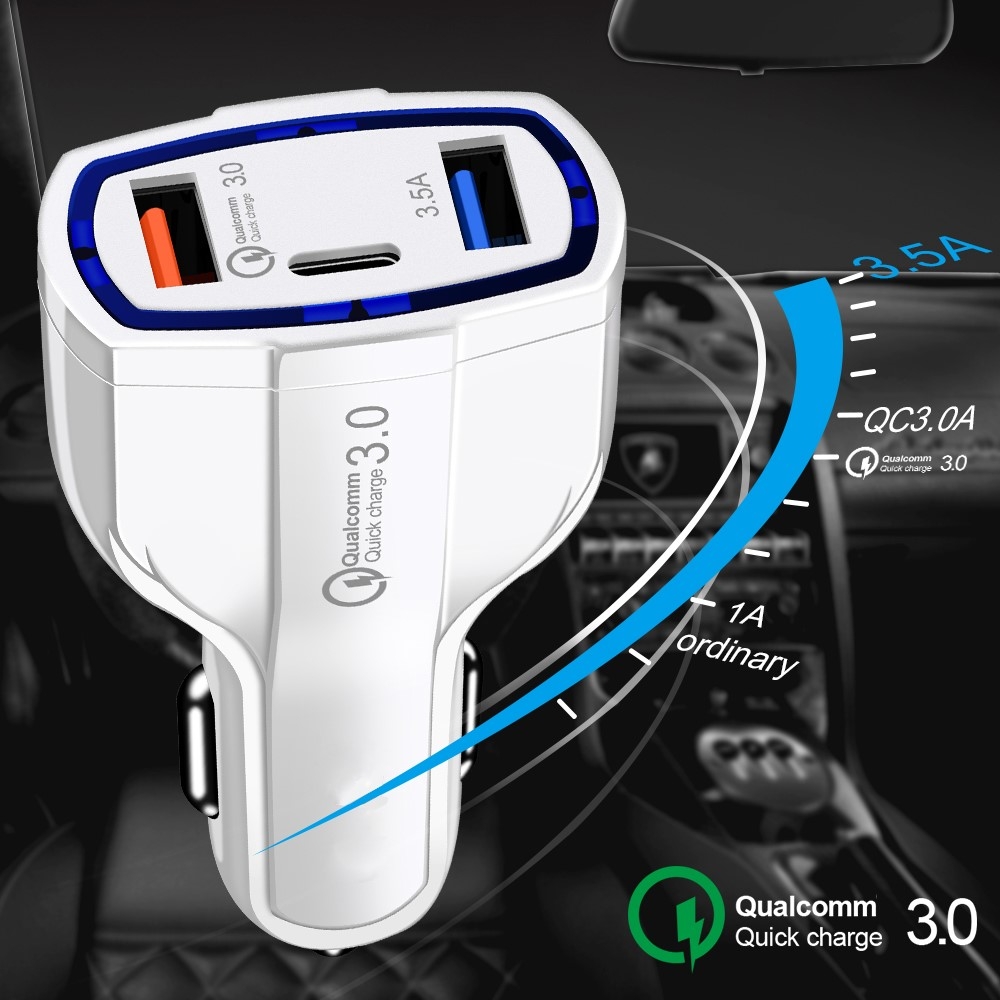 Mini Dual USB   USB C Fast Charging Auto KFZ Ladegerät mit QC 3.0 (35W) - Schwarz