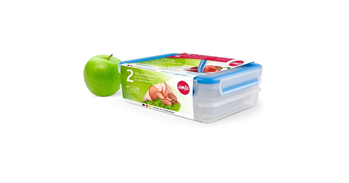 EmsaClip & Close vershoudbox systeem 0,6 L doos  (Transparant/blauw, Rechthoekig, 2x 0,6 Liter)