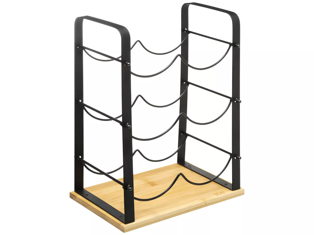Rack à bouteilles en métal noir et bambou coloris naturel - Longueur 25,5 x Profondeur 17 x Hauteur 38 cm