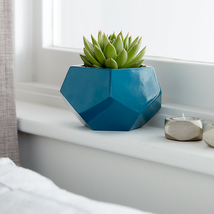 Pot rond émaillé motifs géométriques bleu ø9 cm