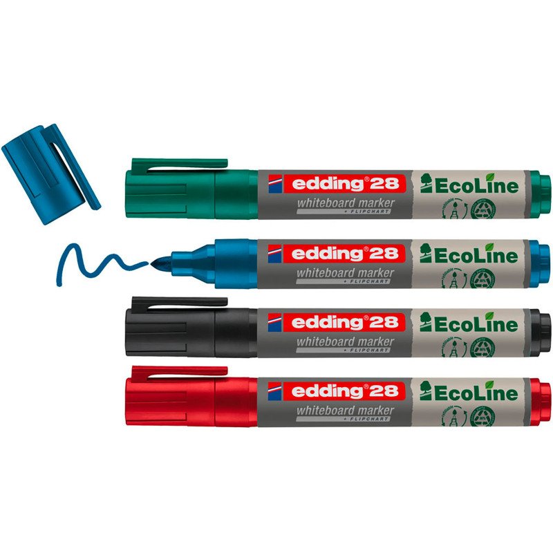 Marqueur effaçable rechargeable Ecoline Edding E28 pointe ogive 1,5 mm - Pochette de 4 couleurs assorties