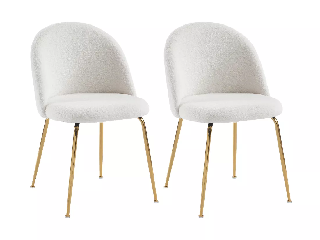 Lot de 2 chaises - Tissu bouclette et acier inoxydable doré - Blanc - MELBOURNE