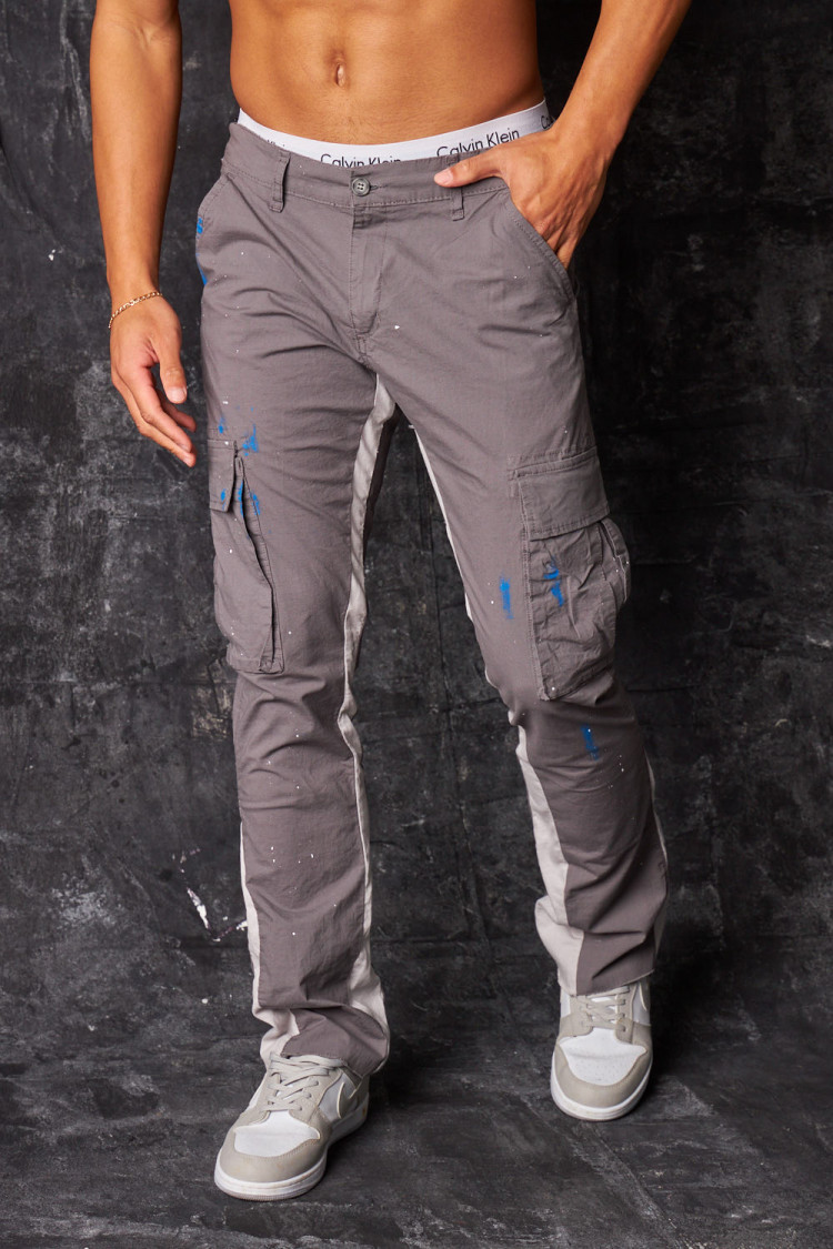 Pantalon cargo taché gris