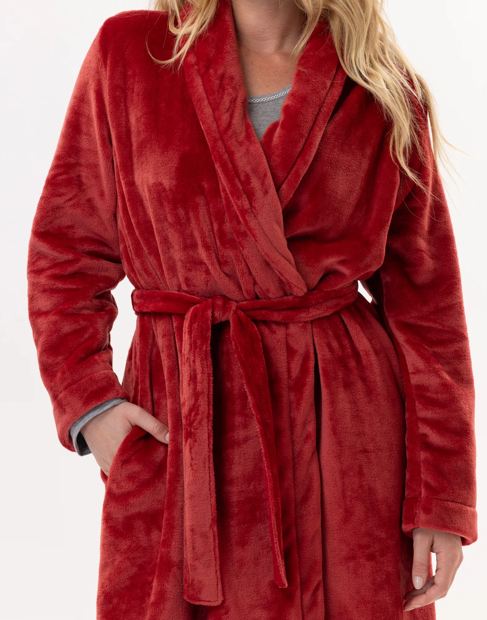 ESSENTIEL H61B - Peignoir en peluche flanelle | Rouge