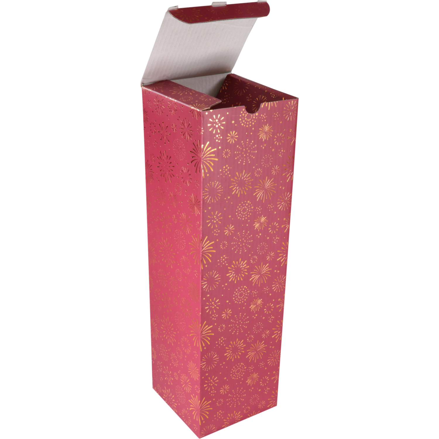 Flesdoos, Vuurwerk, karton + PE, 1 fles, 95x95x330mm, Kerstmis, rood/goud