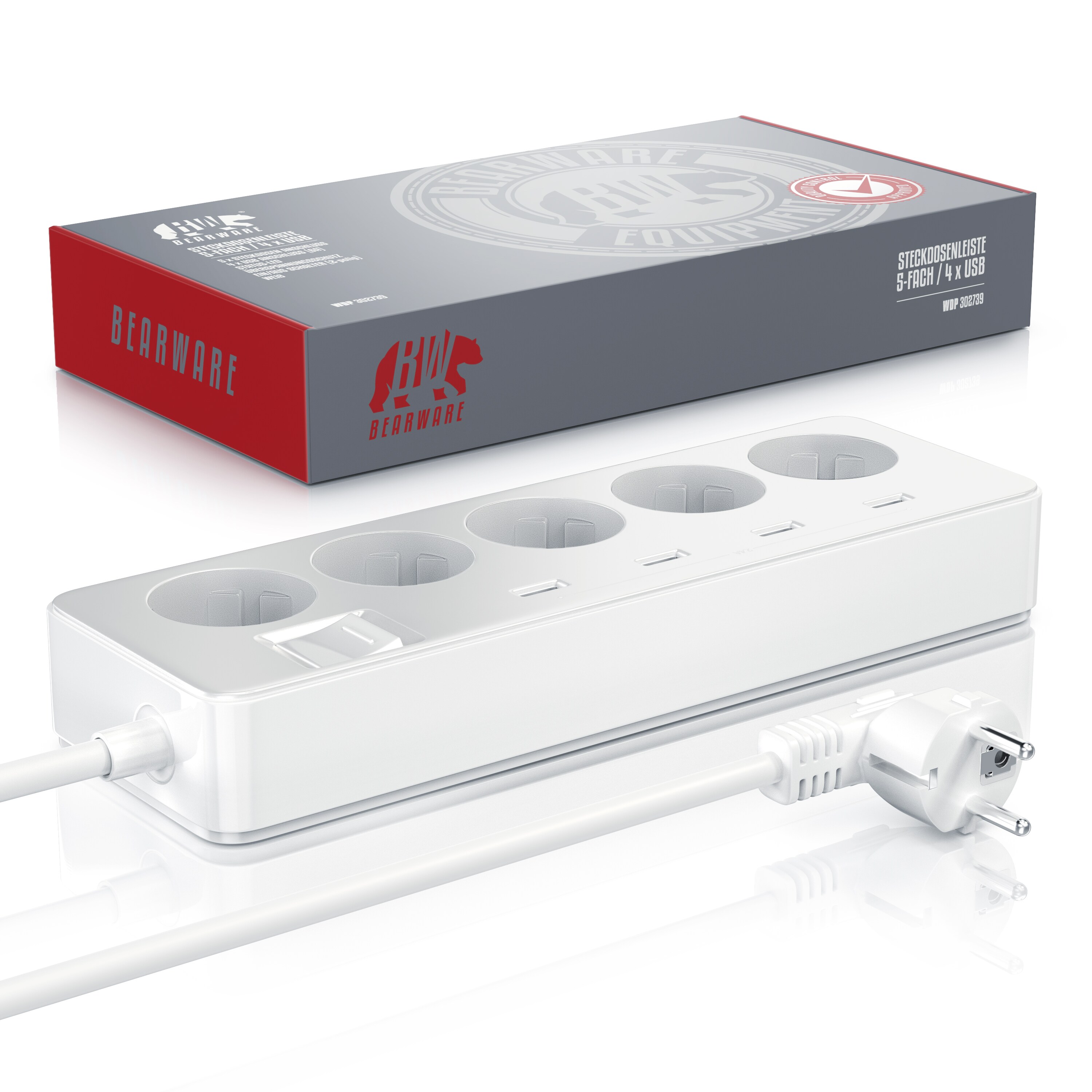 BEARWARE Steckdosenleiste Mehrfachsteckdose Steckerleiste 3680W, 5-fach