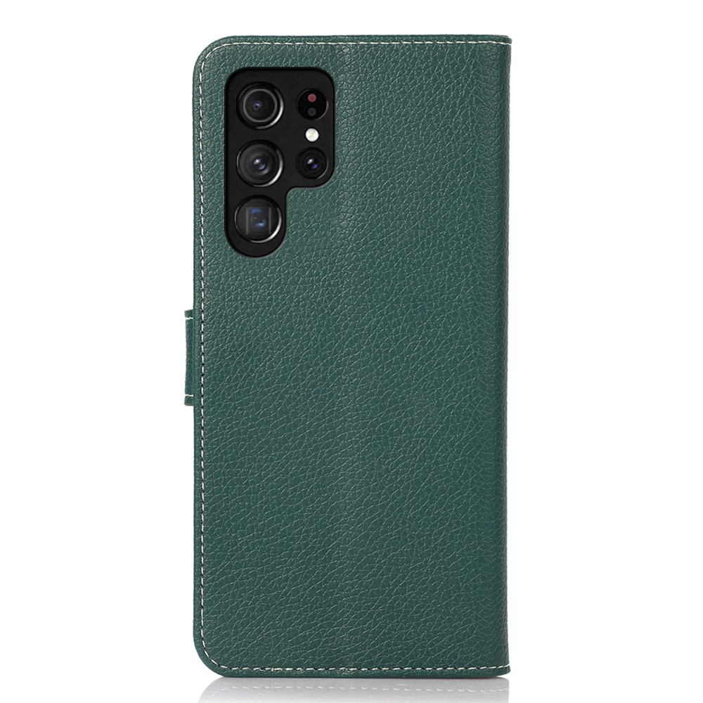 Samsung Galaxy S24 Ultra Leder Tasche Flip Cover Litchi Look - Dunkelgrün