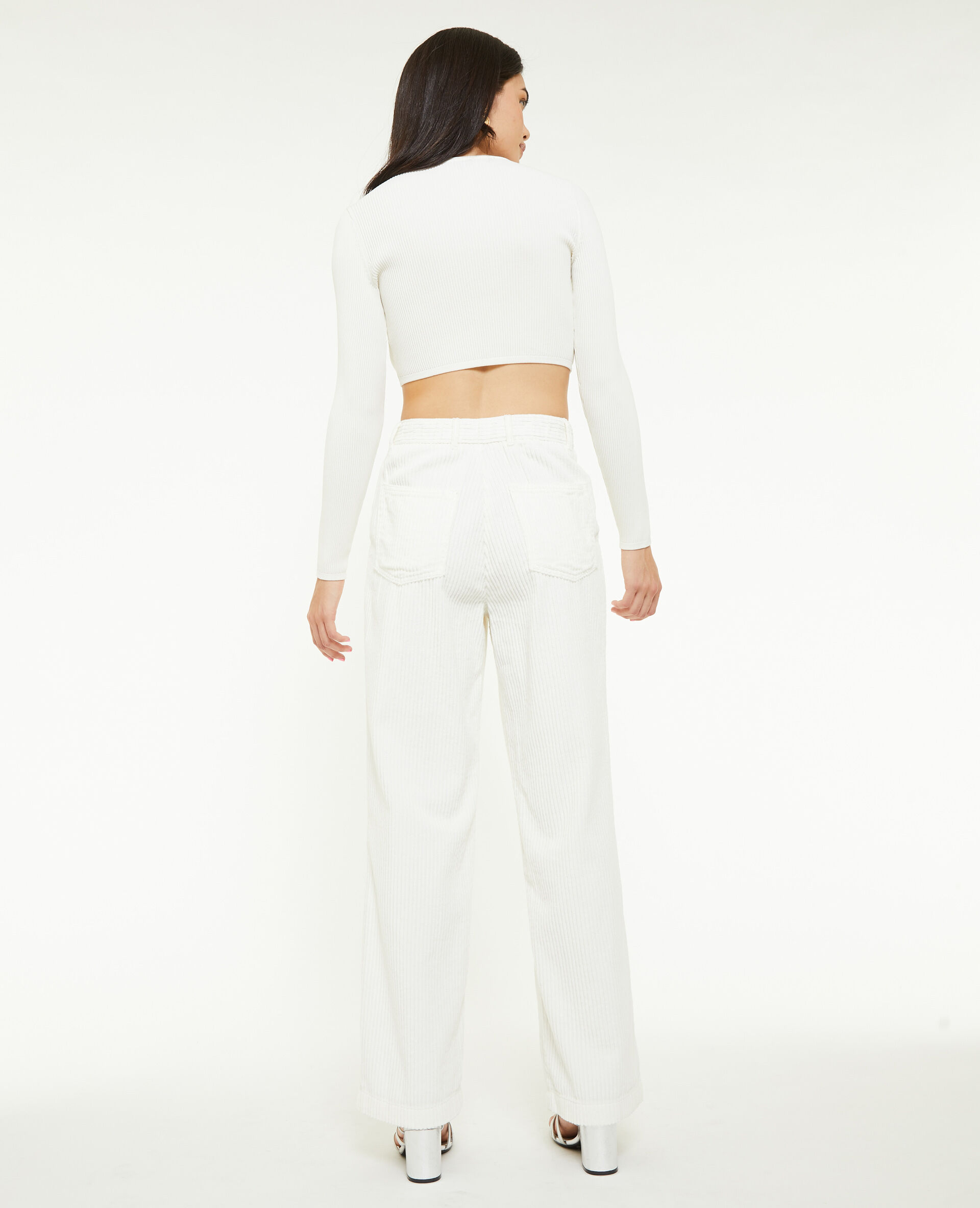 Pantalon velours droit avec pinces - Blanc