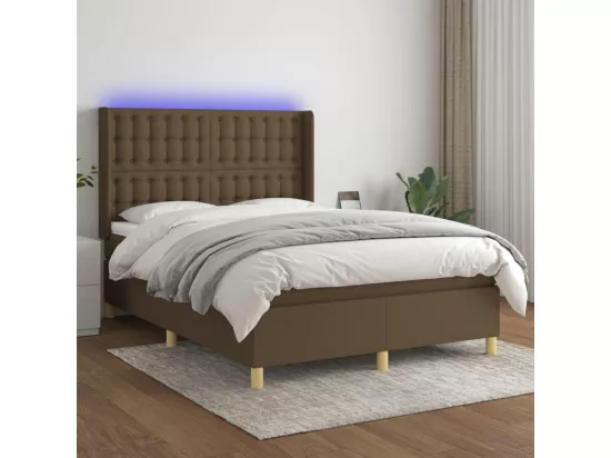Sommier tapissier matelas et LED Marron foncé 140x190 cm Tissu