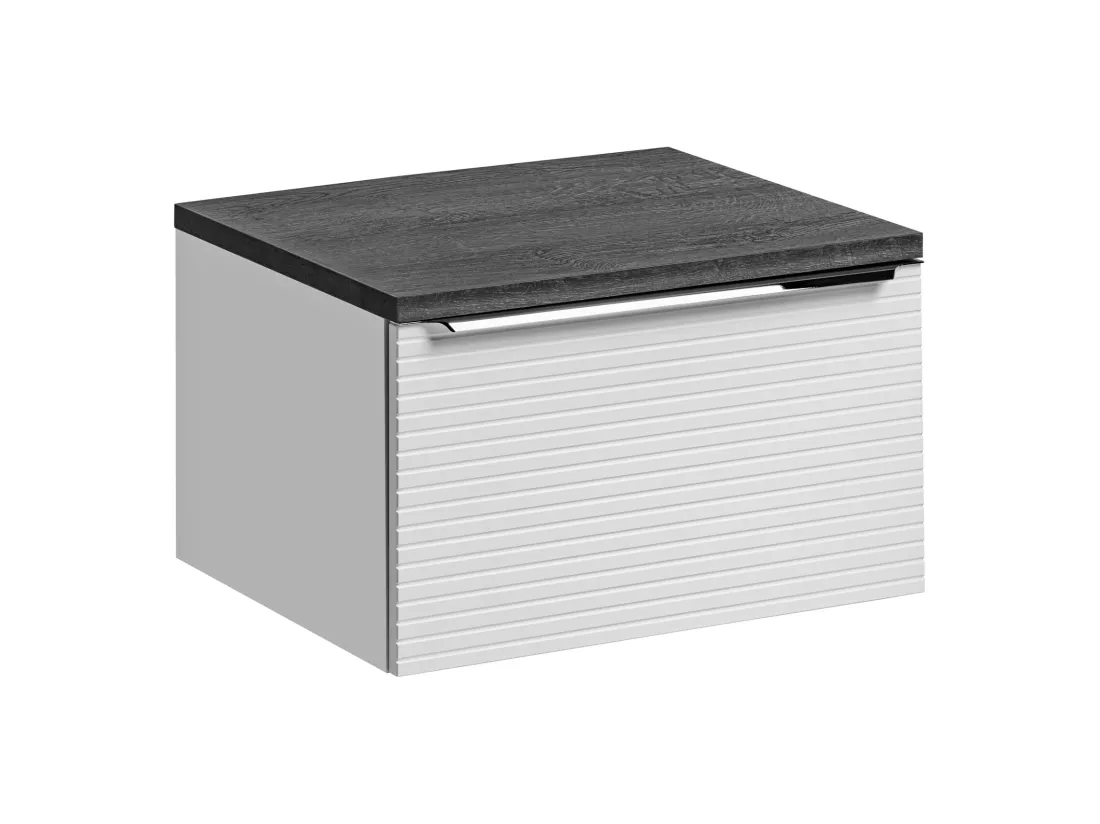 Meuble sous vasque suspendu strié blanc avec planche - 60 cm - LATOMA