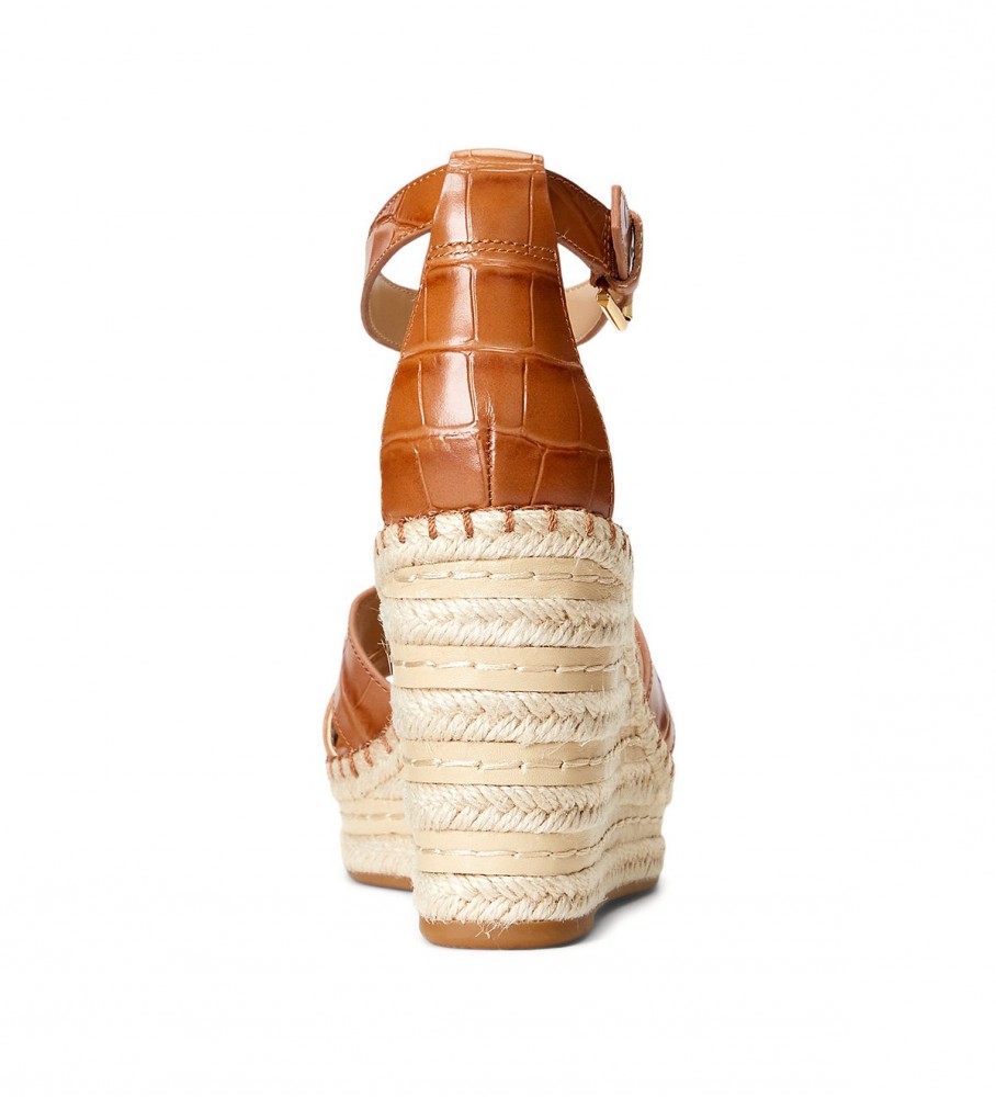 Alpargata Ralph Lauren Hale II em couro marrom texturizado - Salto plataforma de 7 cm -