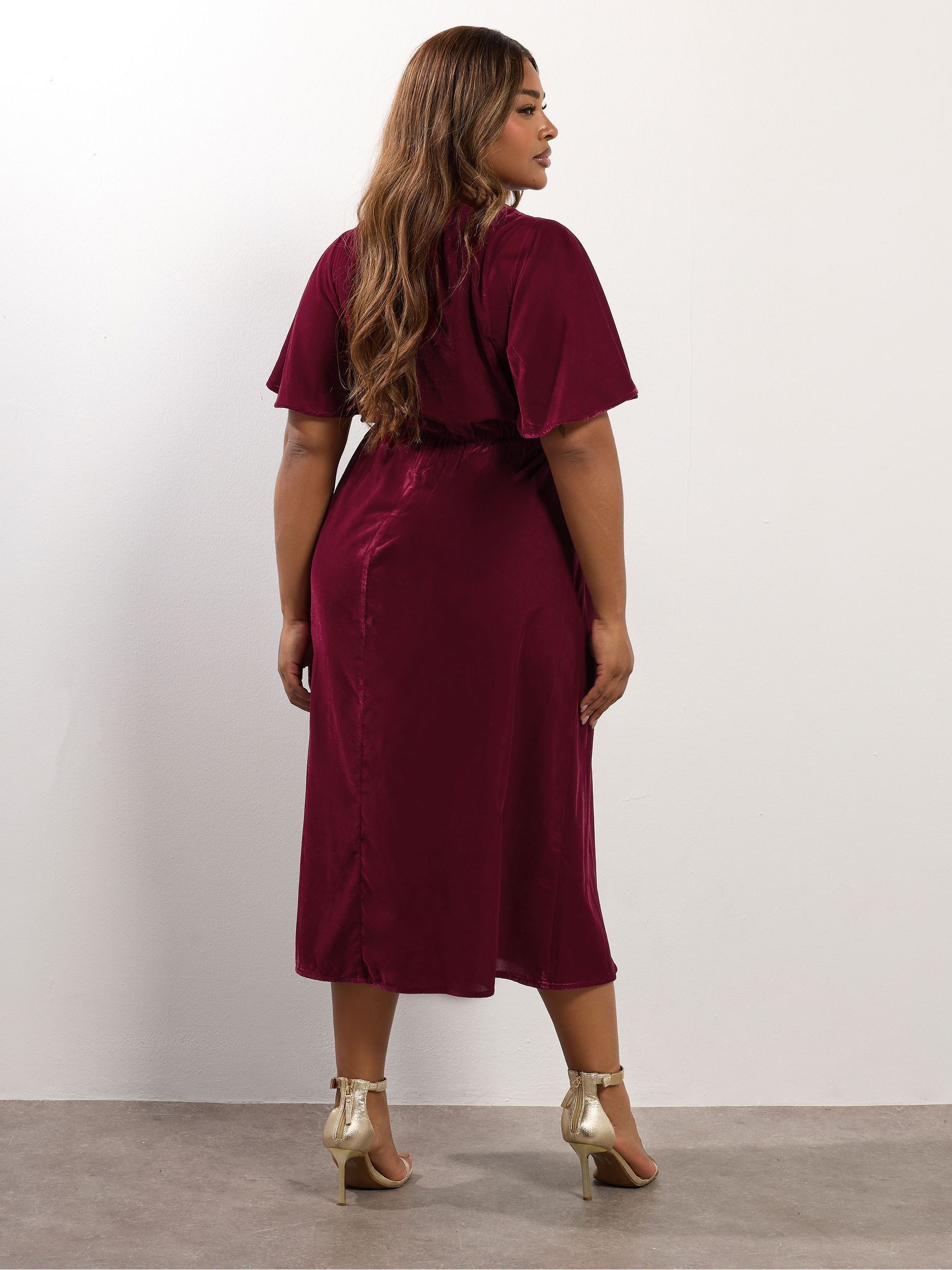 Rood - Yours Curve Party Velvet Maxi Bow Dress