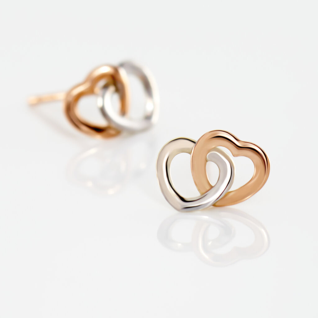Boucles D'oreilles Puces Donna Coeurs Ajoures Or Rose