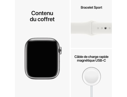 APPLE - Montre connectée Watch 8 Alu 41mm 4G Argent/Bracelet Sport blanc