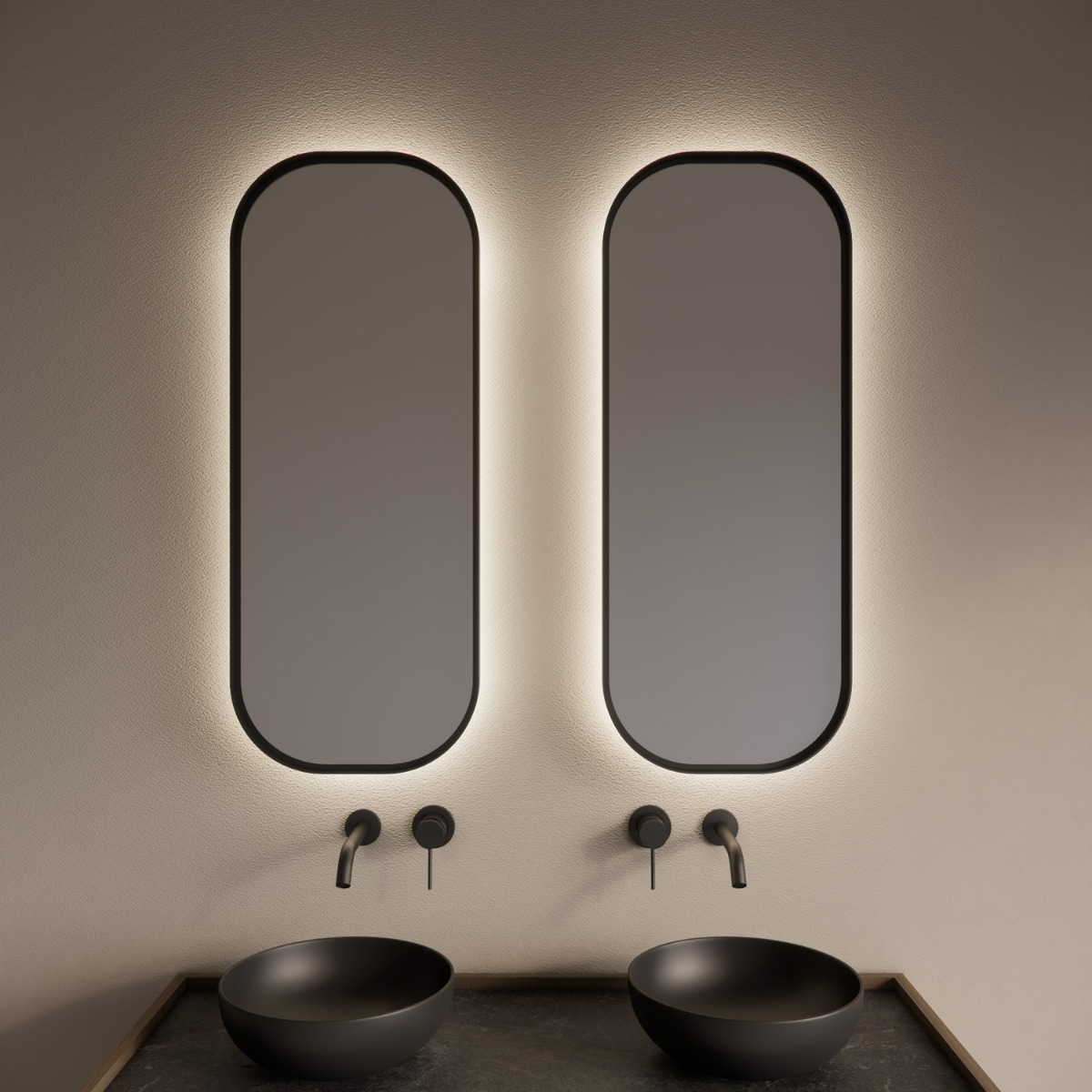 Gliss Design Plato spiegel met LED-verlichting 40x100cm mat zwart