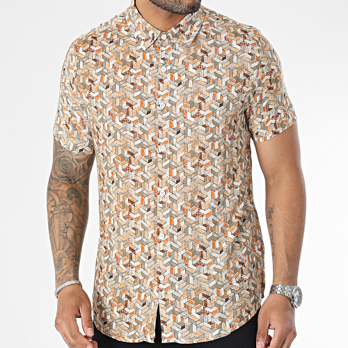 Chemise Manches Courtes Beige Gris Orange