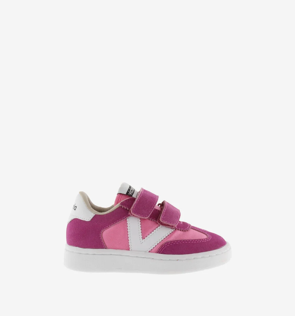MILLAS BRIDES NYLON ET CUIR FENDU Baskets monochromes pour enfant FUCSIA