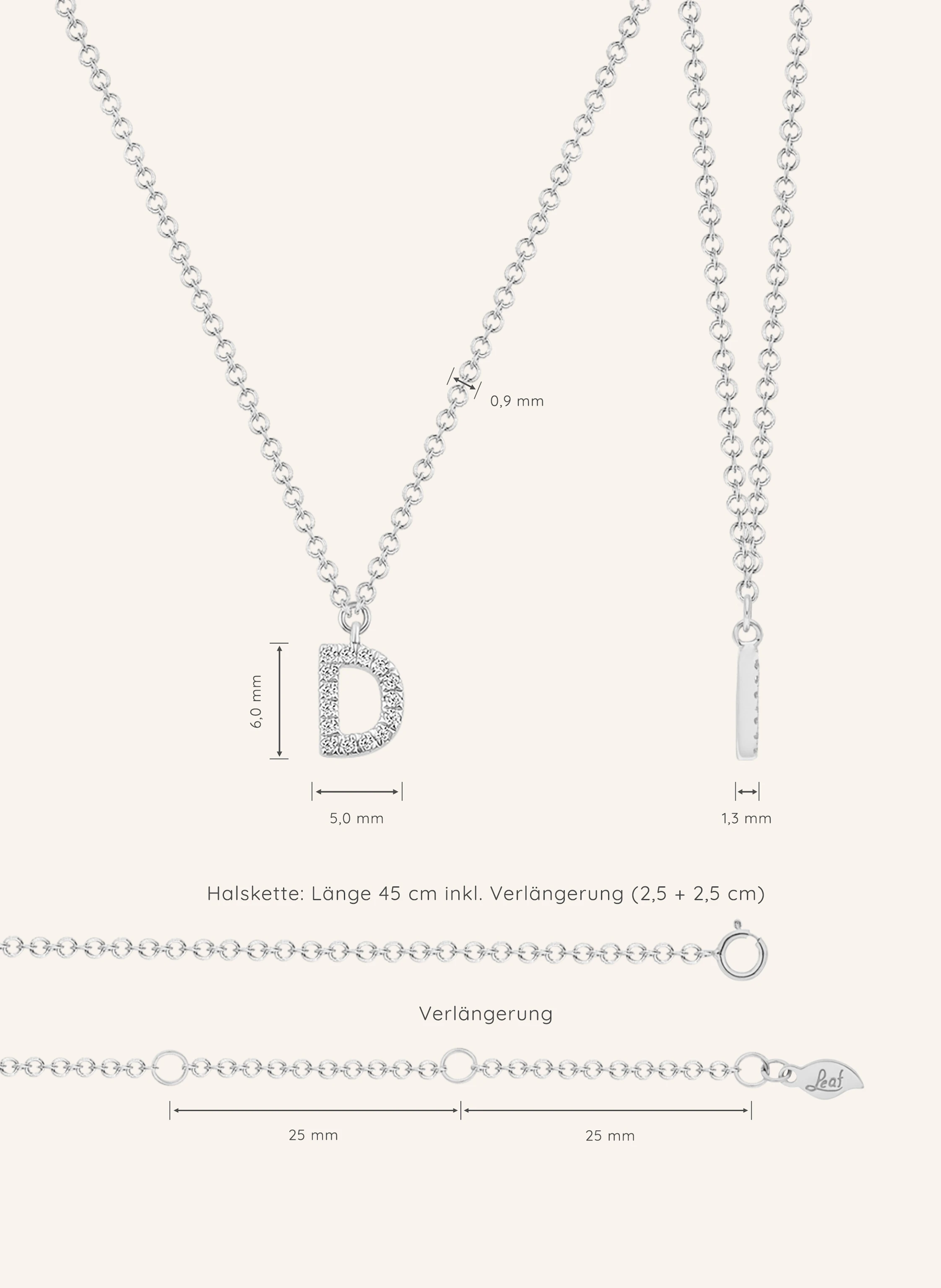 Leaf INITIALIEN Halskette „D“ aus 14 Karat Weißgold mit Diamanten