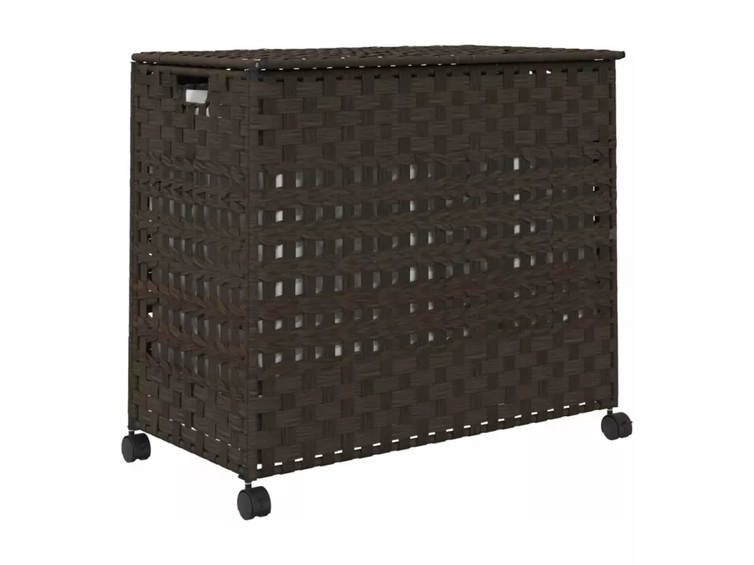 Panier à linge avec roulettes marron foncé 66x35x60