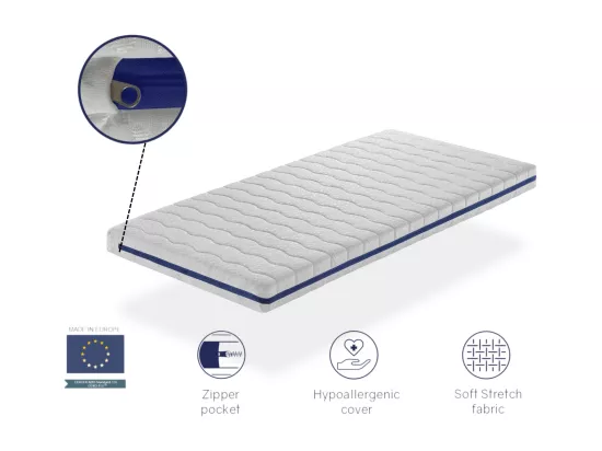 Matelas bebe 67X137 HERMES mousse, Epaisseur 11 CM, Respirante et Dehoussable. Fermete ideale pour les enfants