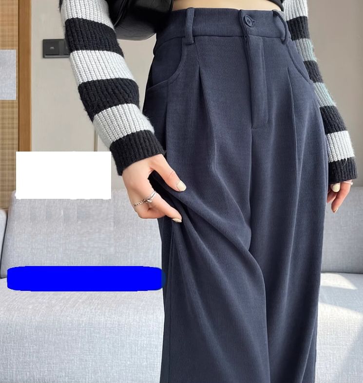 Dovitade - Hoge taille effen corduroy losse broek