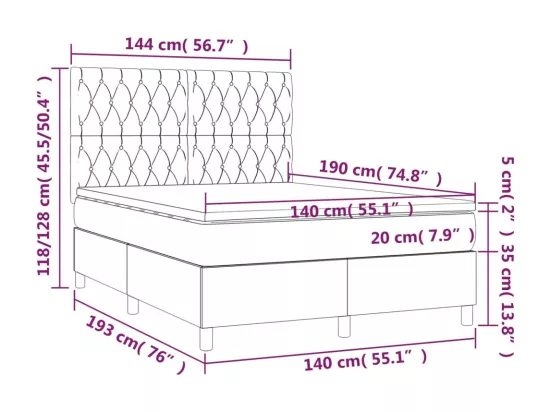Sommier tapissier avec matelas et LED Bleu 140x190 cm Tissu