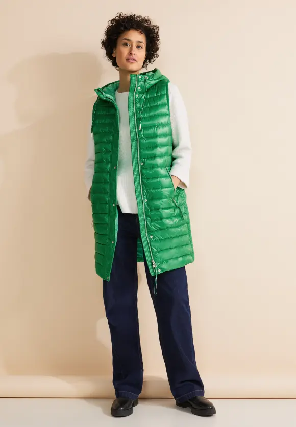 Long Kapuzen Steppweste - arty green