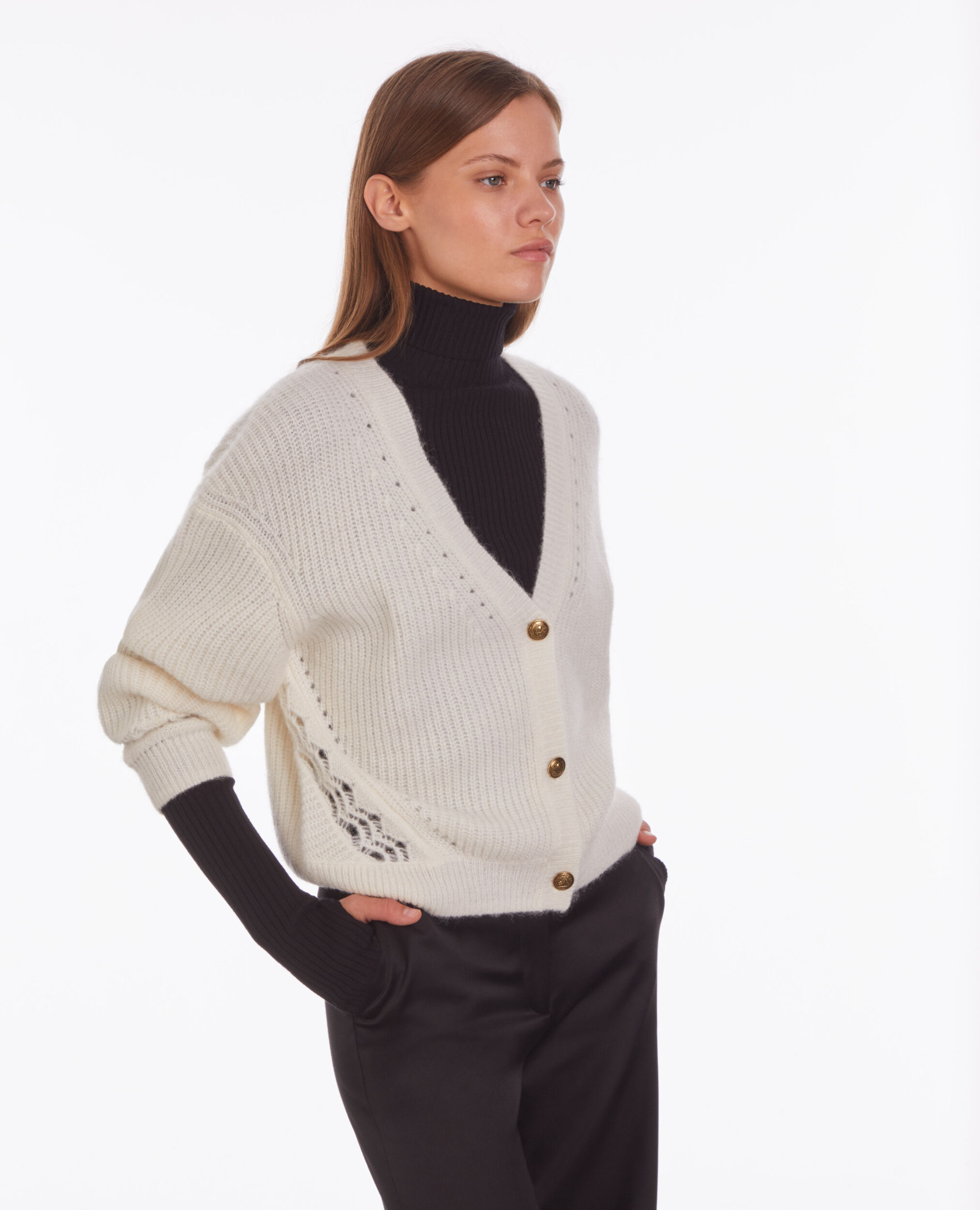 Cardigan écru en laine mélangée