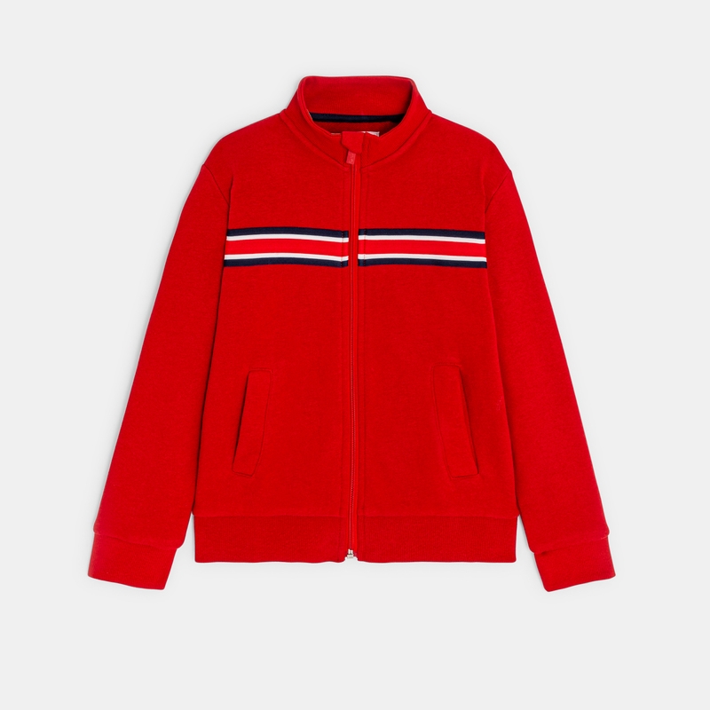 Sweat-shirt zippé col montant rouge garçon