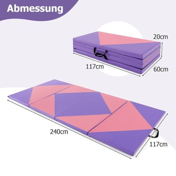 Sammenleggbar myk gulvmatte, bærbar gymnastikkmatte, yogamatte, 240 x 117 x 5 cm, lilla