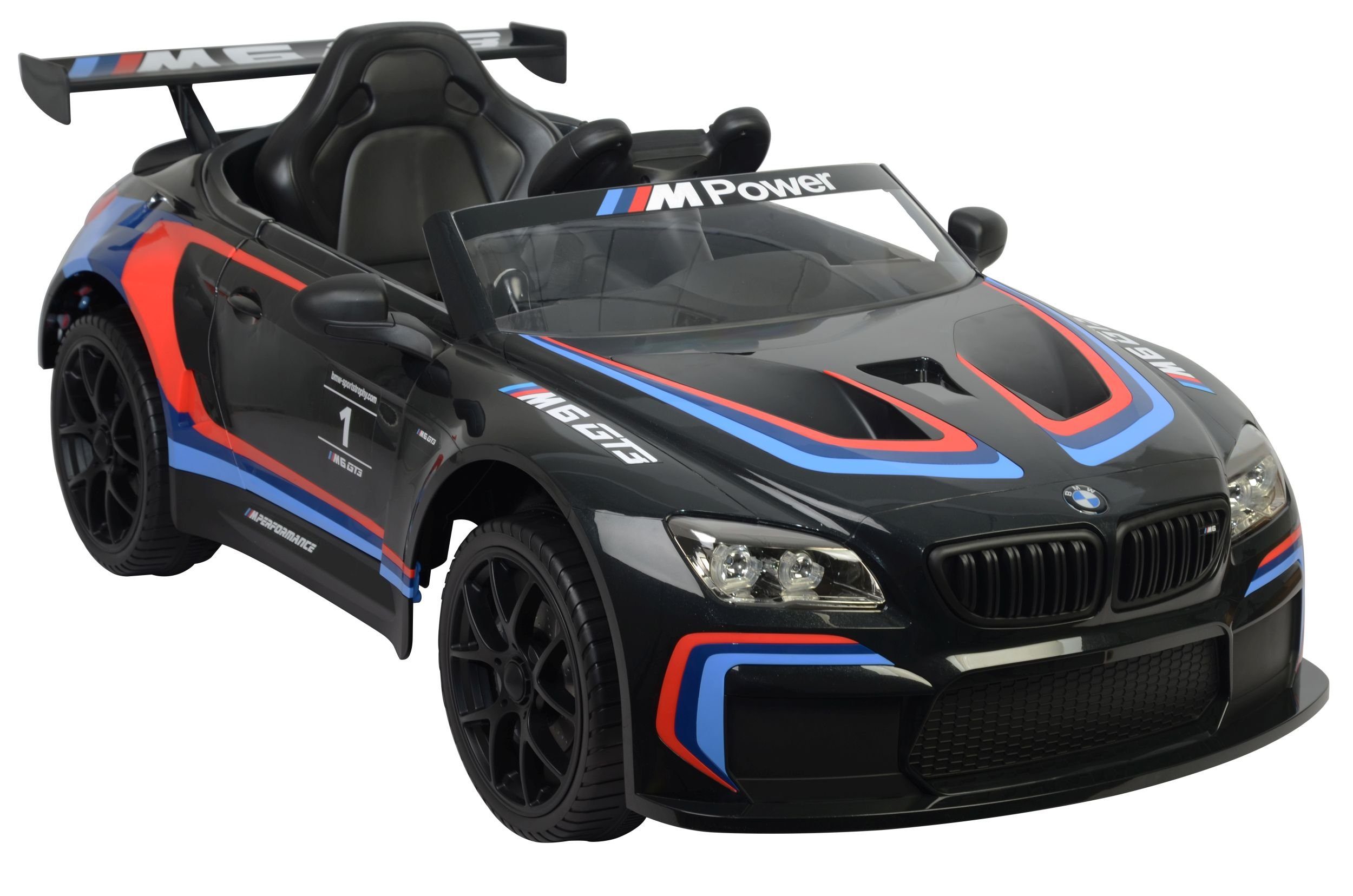 Carrinho Elétrico Infantil da Toys Store - BMW M6 Sport GT3 com Bluetooth, Bancos em Couro EVA, Capacidade de Carga de 35 kg, Entrada AUX/USB, MP3, Buzina e Som do Motor no Volante, Controle Remoto