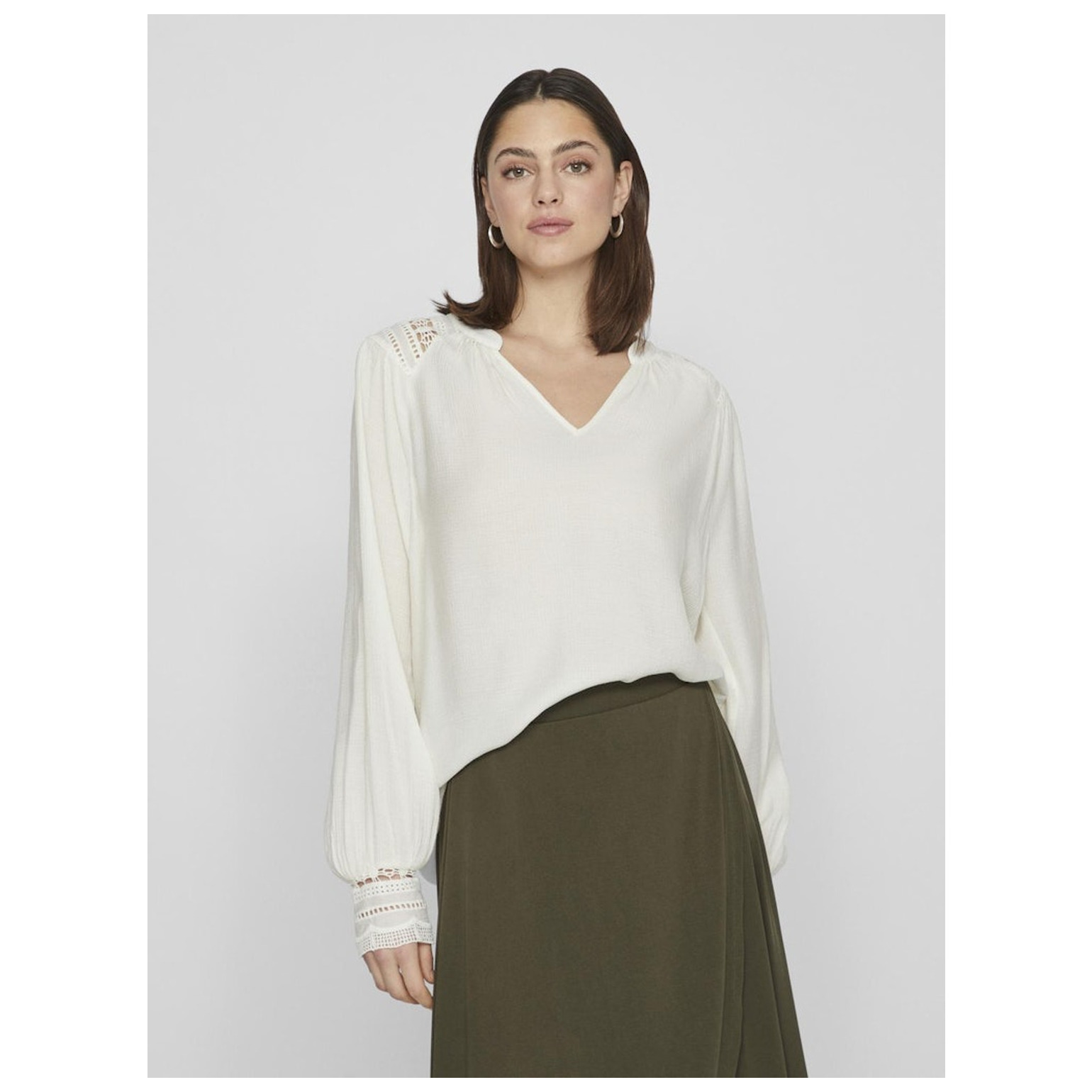 Vila VITLASTA V-NECK L/S LACE TOP