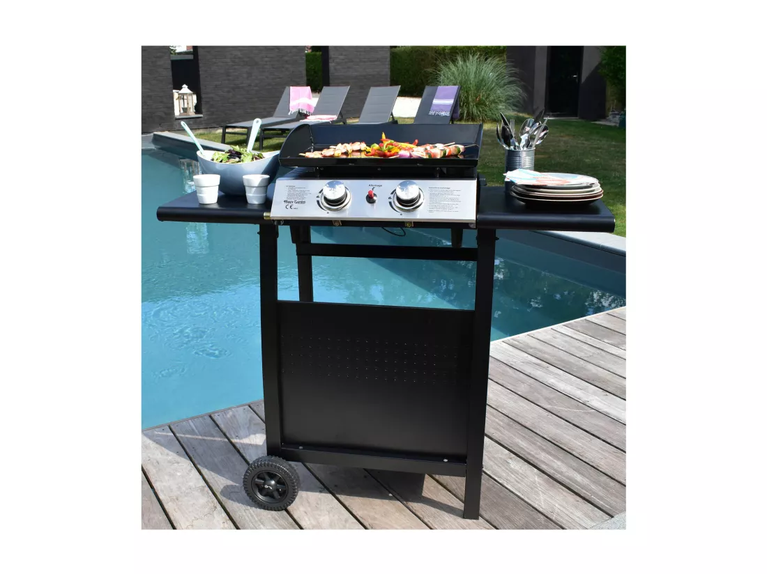 Plancha au gaz MALA - 2 brûleurs 5kW + chariot - HAPPY GARDEN