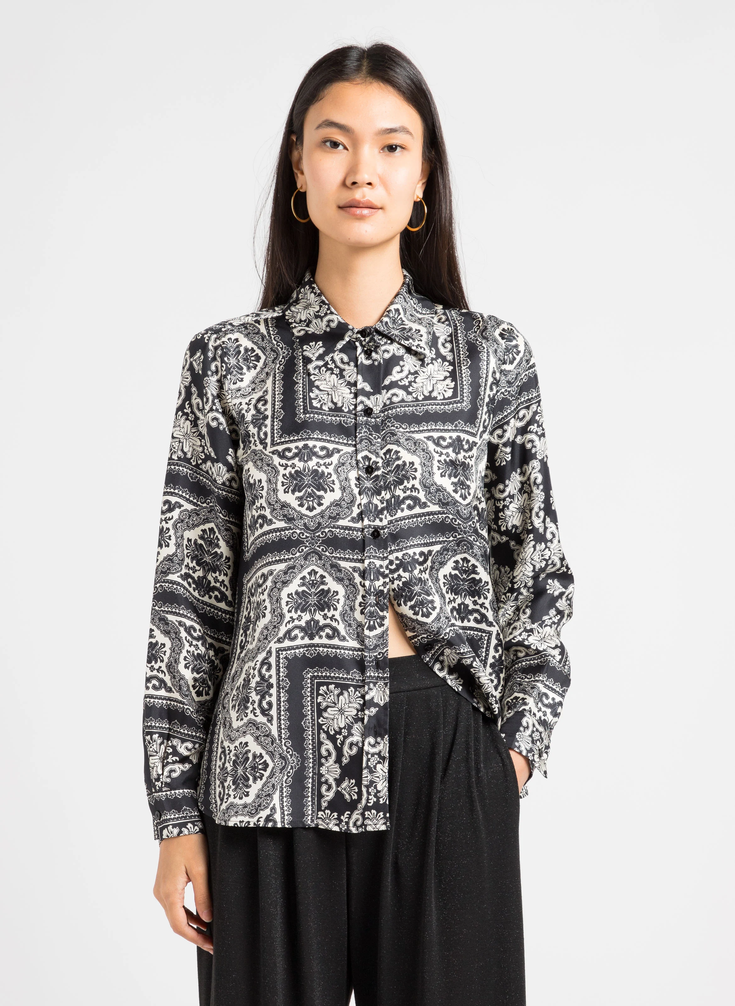 ARLES - Chemise col classique imprimée en soie | Blanc